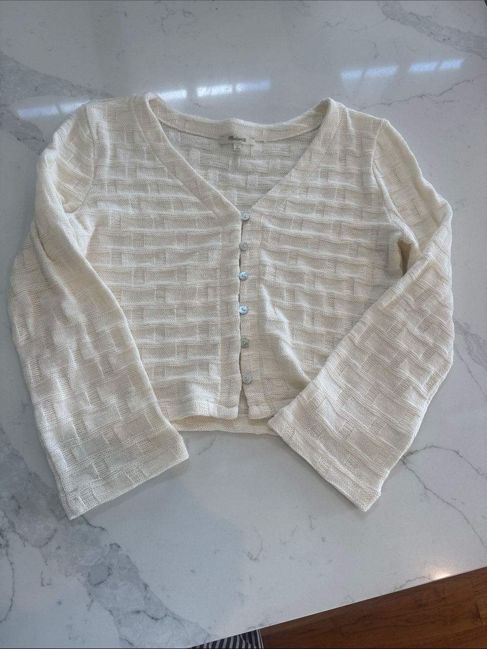 Madewell Cream Textured V‑Neck Button Cardigan - Picture 2 of 6